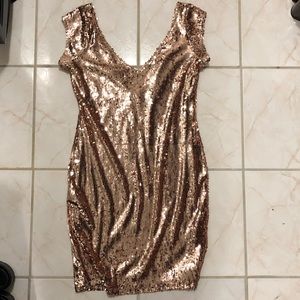 Sequined V Neck Cap Sleeve Bodycon Dress